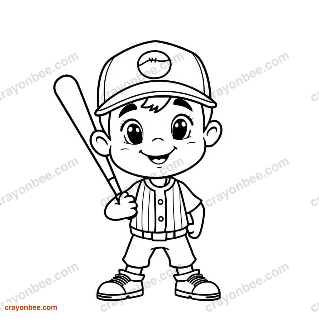 Baseball Player Coloring Page — Free Printable PDF