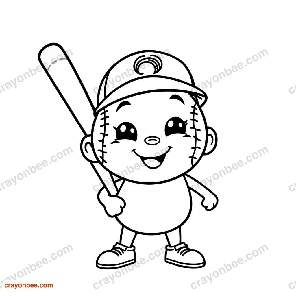 Baseball With Bat Coloring Page — Free Printable PDF