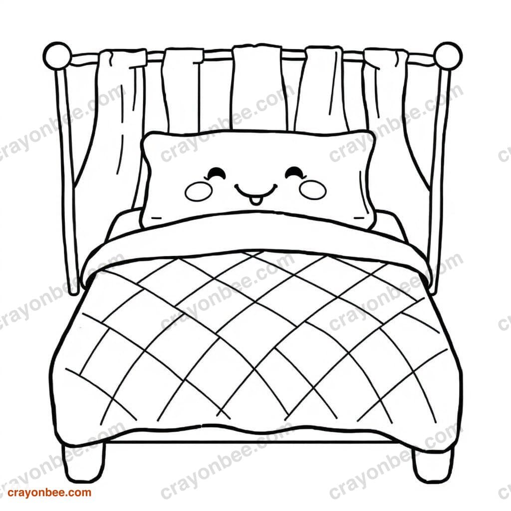 Bed With Quilt Coloring Page — Free Printable PDF