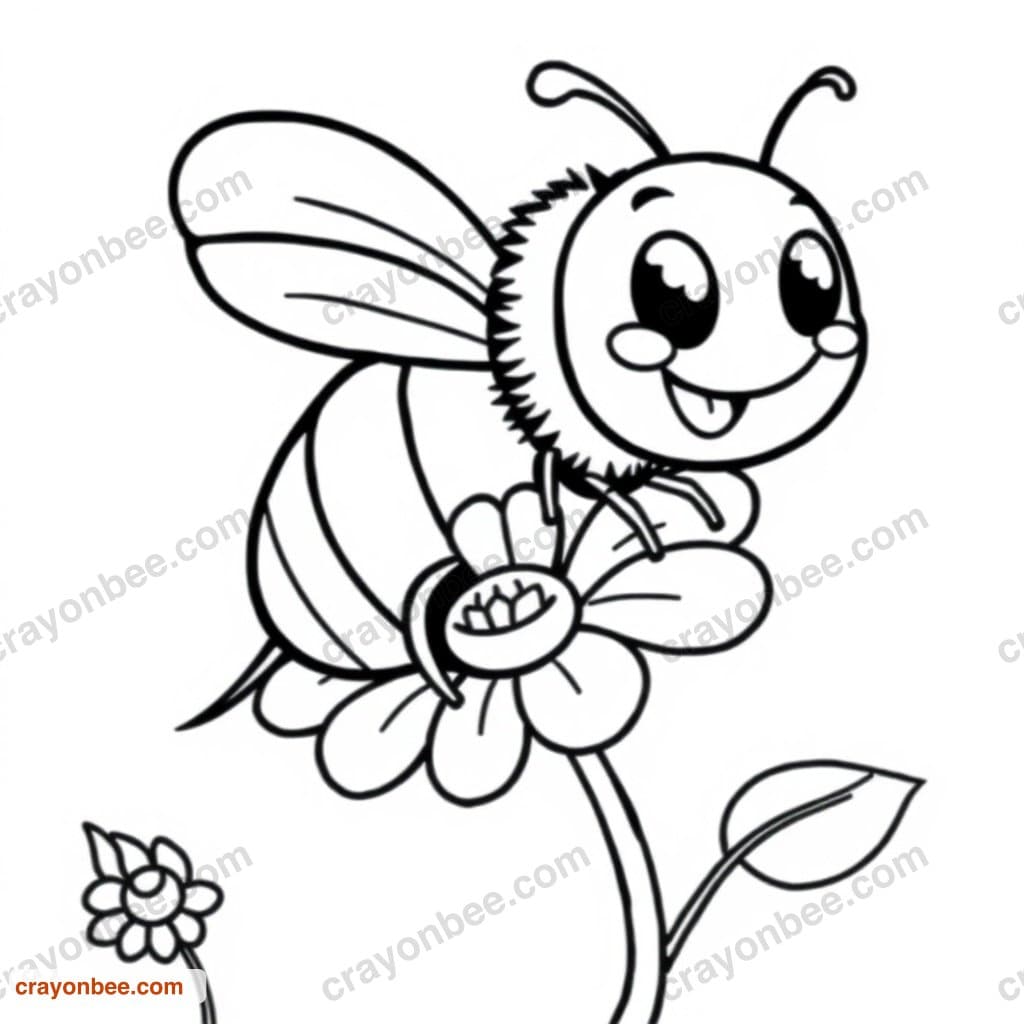 Bee On Flower Coloring Page — Free Printable PDF