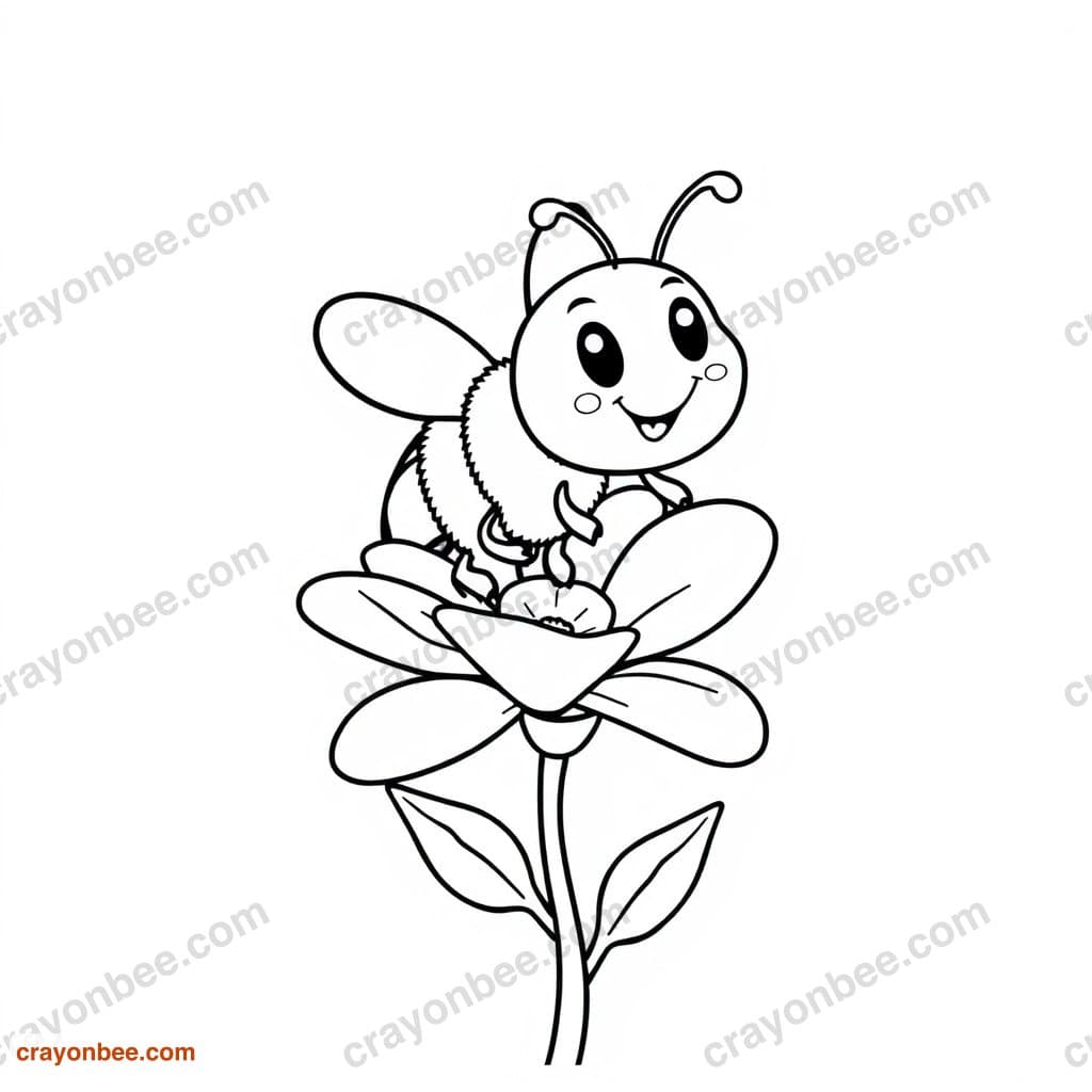 Bumblebee On Flower Coloring Page — Free Printable PDF