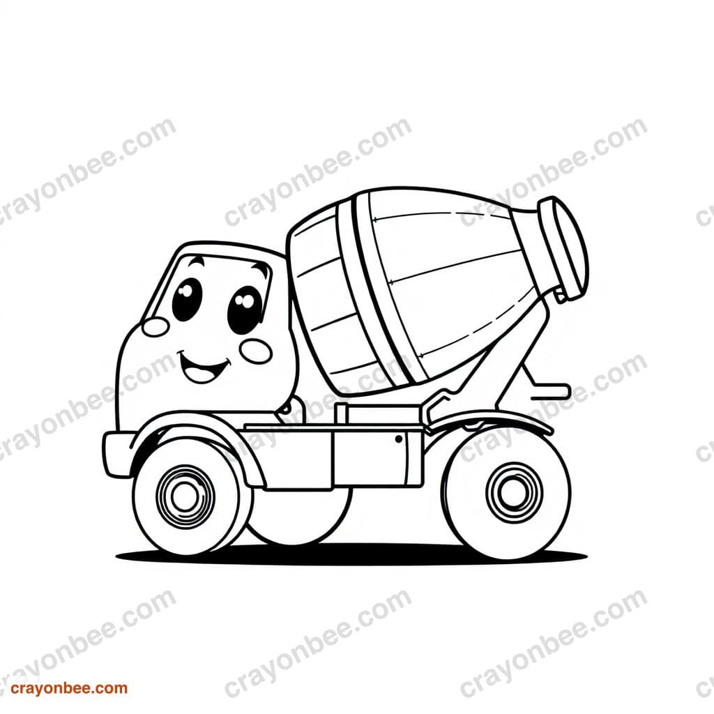 Cement Mixer Coloring Page — Free Printable PDF