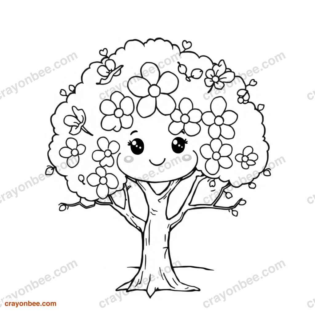 Cherry Blossom Tree Coloring Page — Free Printable PDF