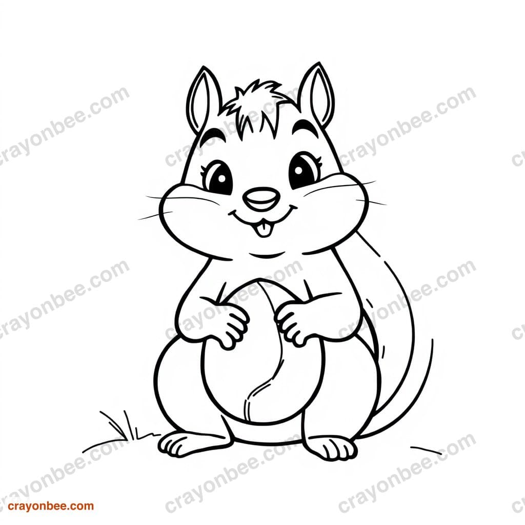 Chipmunk With Nut Coloring Page — Free Printable PDF