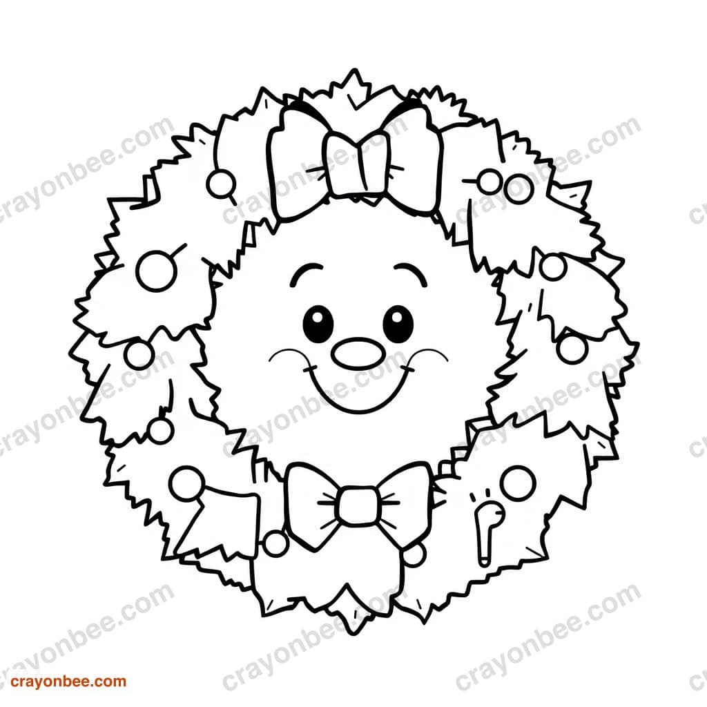 Christmas Wreath Coloring Page — Free Printable PDF
