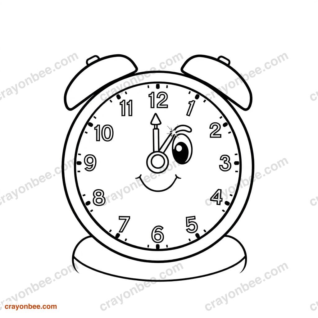 Clock Striking Midnight Coloring Page — Free Printable PDF