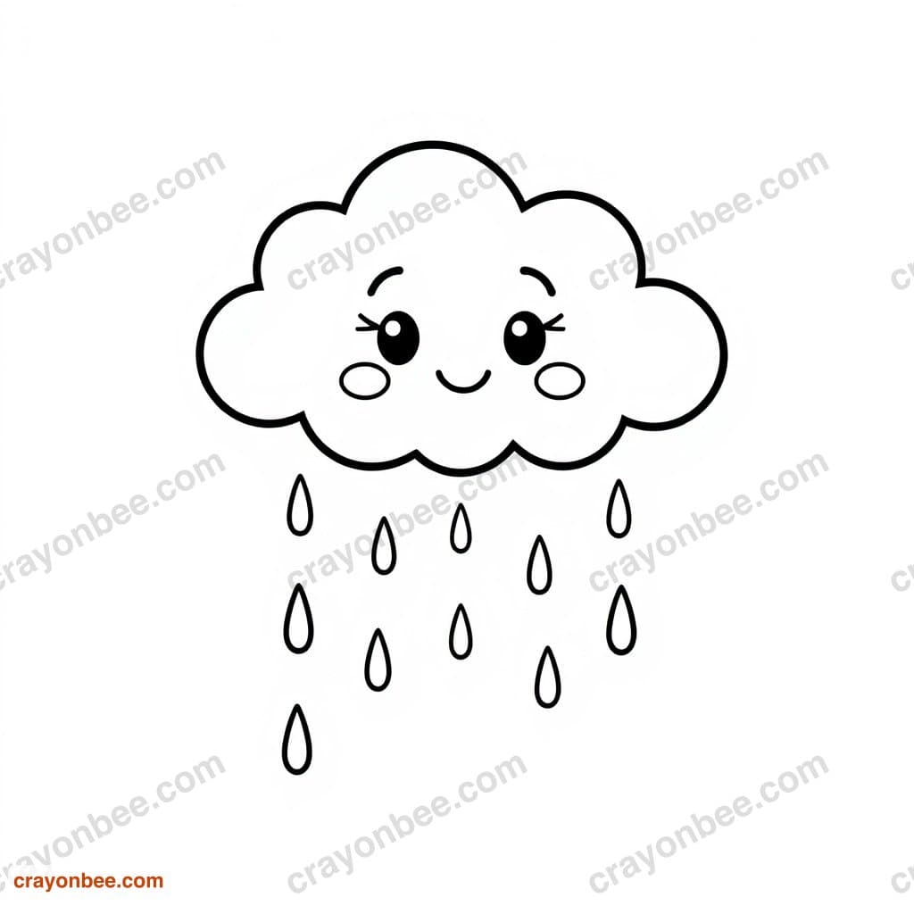 Cloud With Raindrops Coloring Page — Free Printable PDF