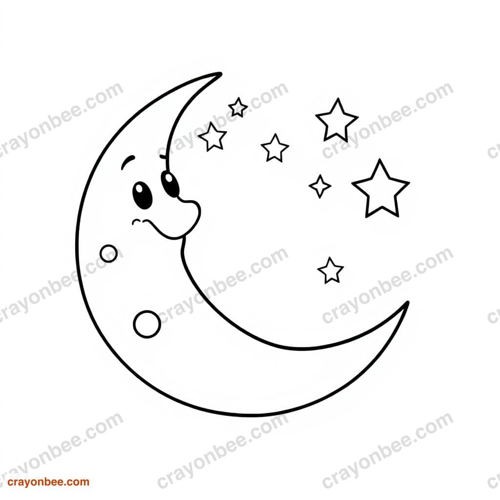 Crescent Moon With Stars Coloring Page — Free Printable PDF
