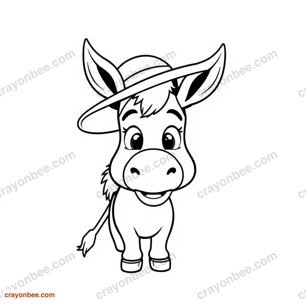 Donkey With Hat Coloring Page — Free Printable PDF