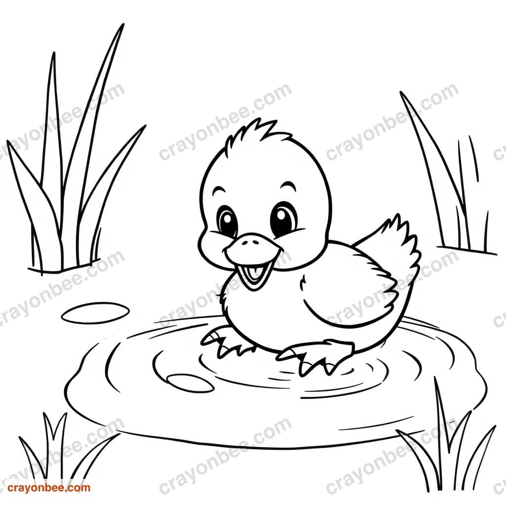 Duckling In Pond Coloring Page — Free Printable PDF