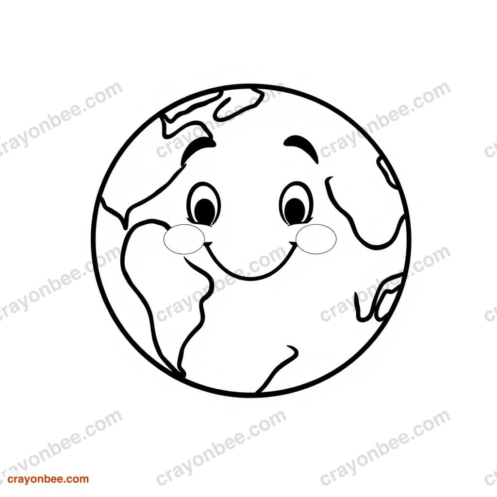 Earth With Smiling Face Coloring Page — Free Printable PDF