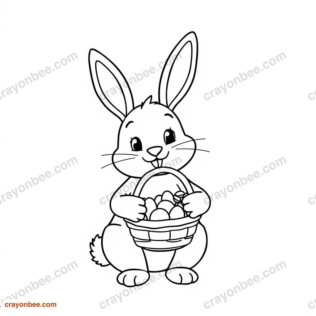 Easter Bunny With Basket Coloring Page — Free Printable PDF