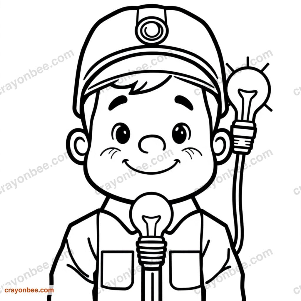 Electrician With Light Bulb Coloring Page — Free Printable PDF