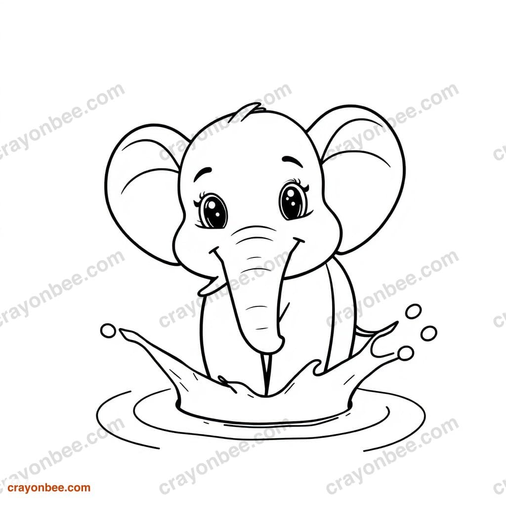 Elephant Splashing Water Coloring Page — Free Printable PDF