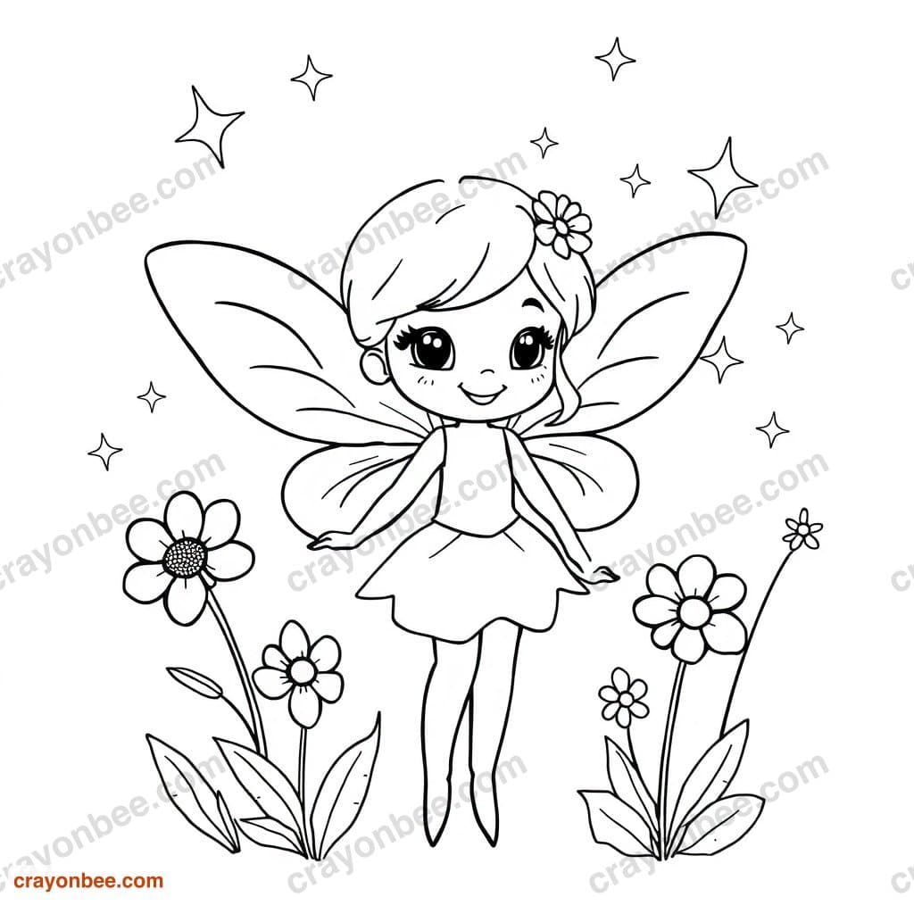Fairy With Flowers Coloring Page — Free Printable PDF