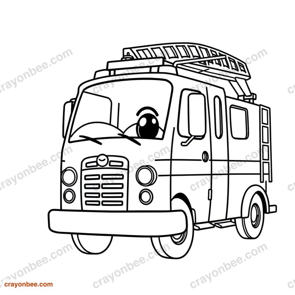 Fire Engine With Ladder Coloring Page — Free Printable PDF
