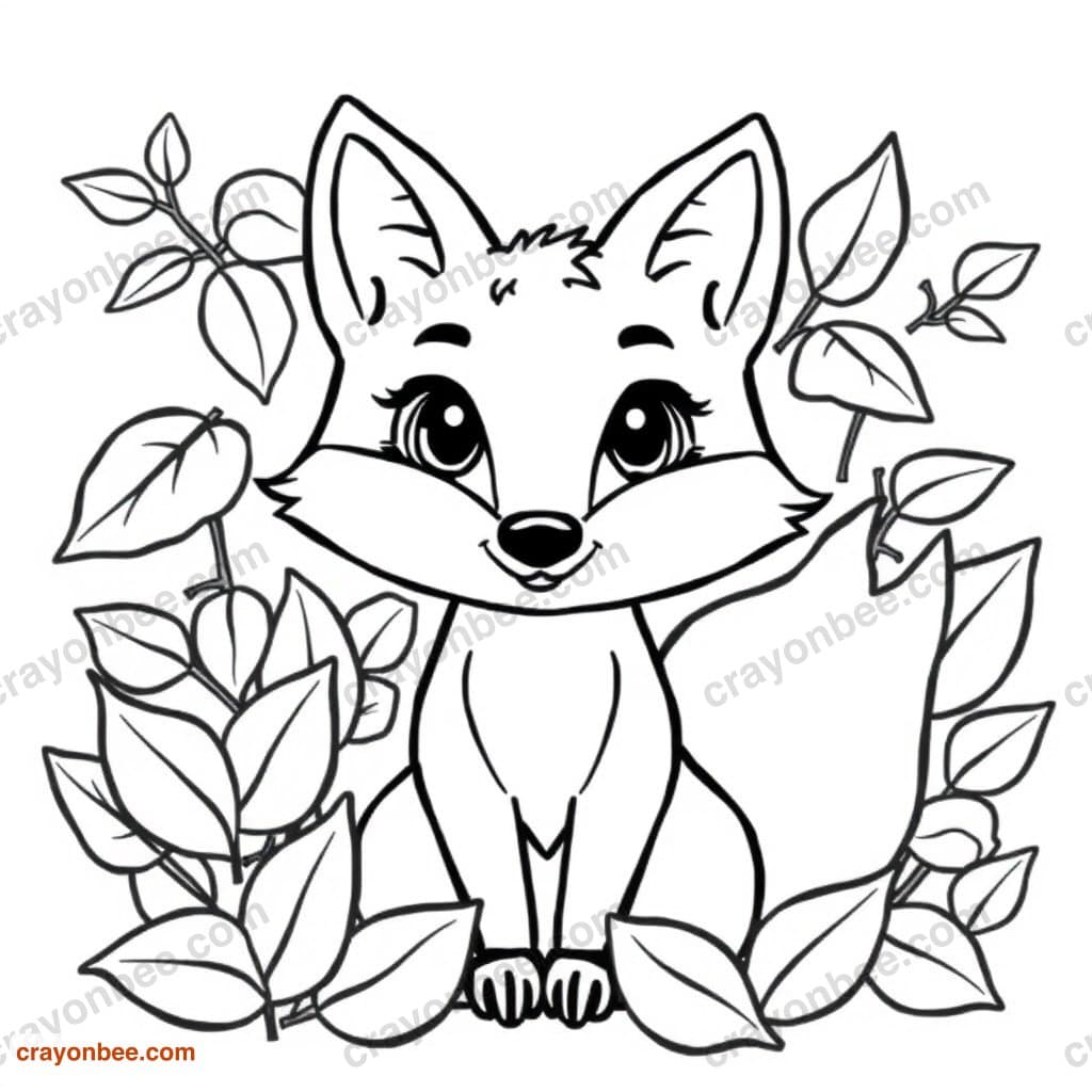 Fox In Leaves Coloring Page — Free Printable PDF