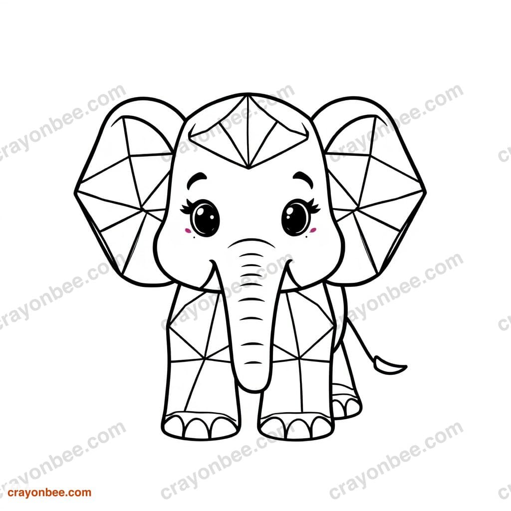 Geometric Pattern Elephant Coloring Page — Free Printable PDF