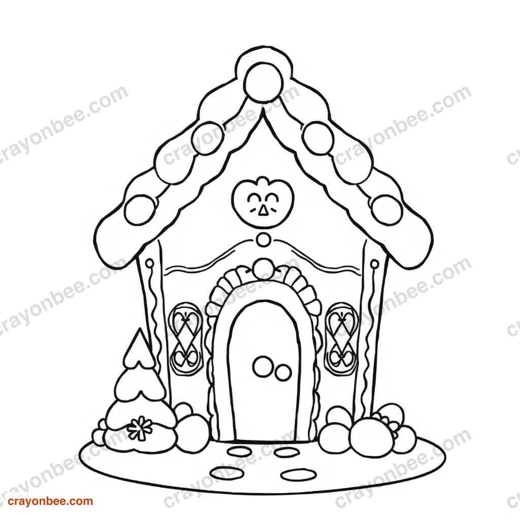 Gingerbread House Coloring Page — Free Printable PDF