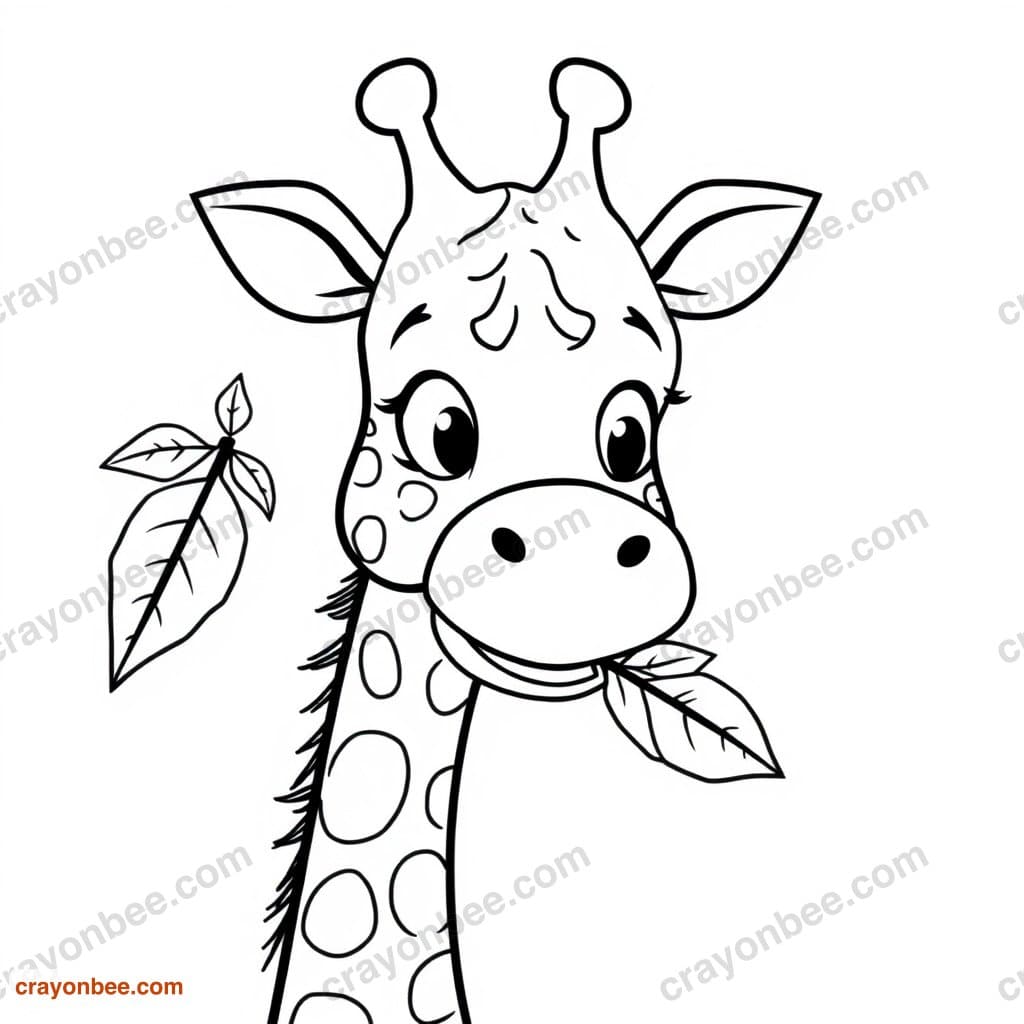 Giraffe Eating Leaves Coloring Page — Free Printable PDF