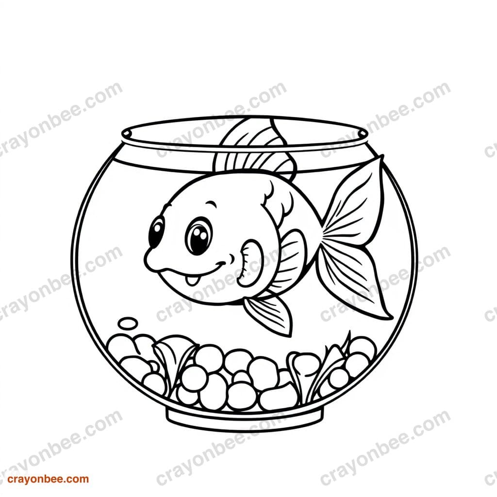 Goldfish In Bowl Coloring Page — Free Printable PDF