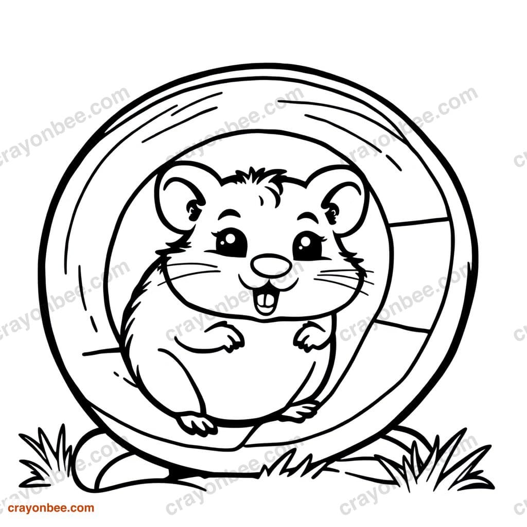 Hamster In Wheel Coloring Page — Free Printable PDF