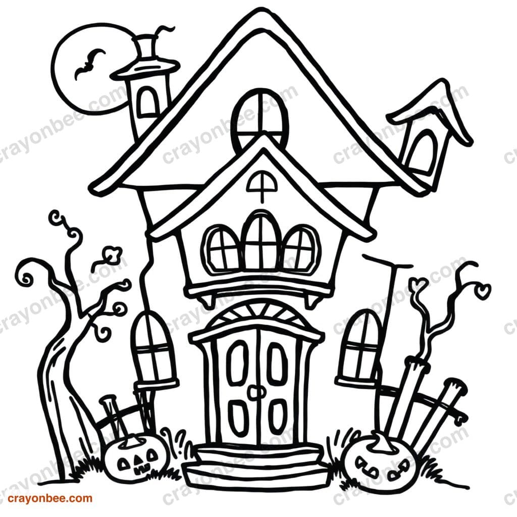 Haunted House Cute Coloring Page — Free Printable PDF