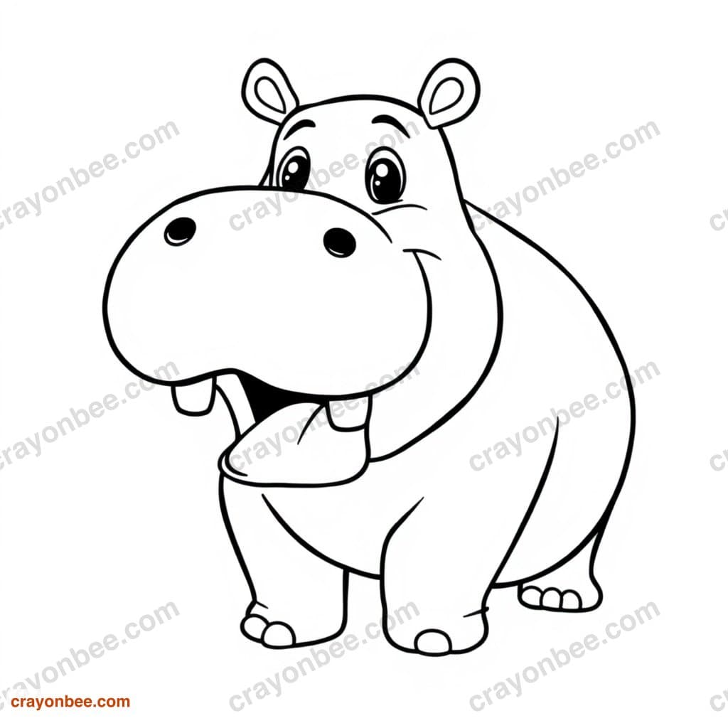 Hippo Yawning Coloring Page — Free Printable PDF