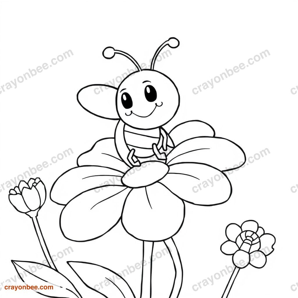 Honey Bee On Flower Coloring Page — Free Printable PDF
