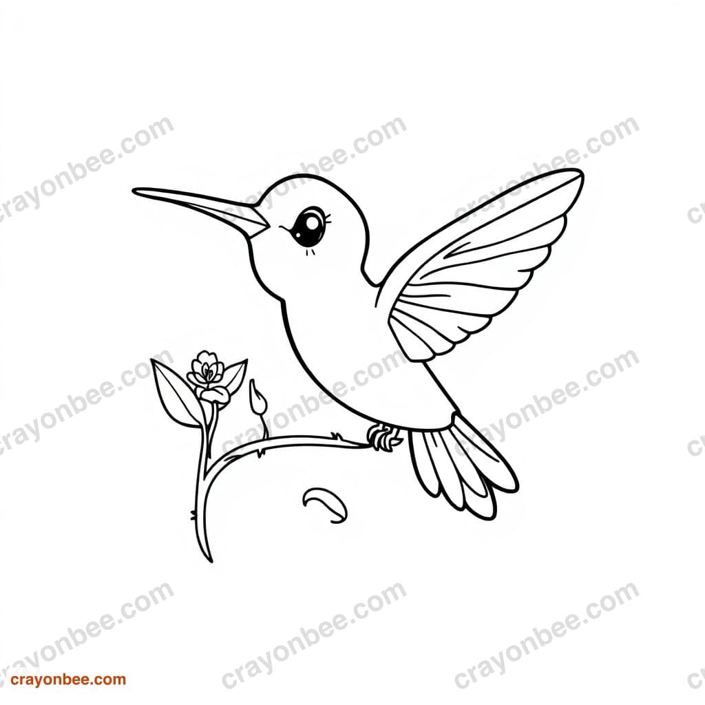 Hummingbird With Flower Coloring Page — Free Printable PDF