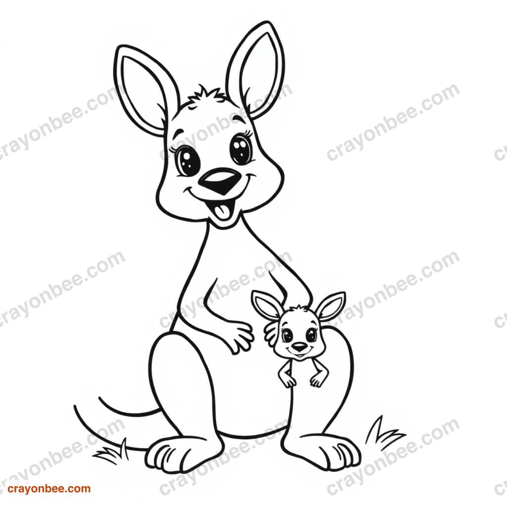 Kangaroo With Joey Coloring Page — Free Printable PDF