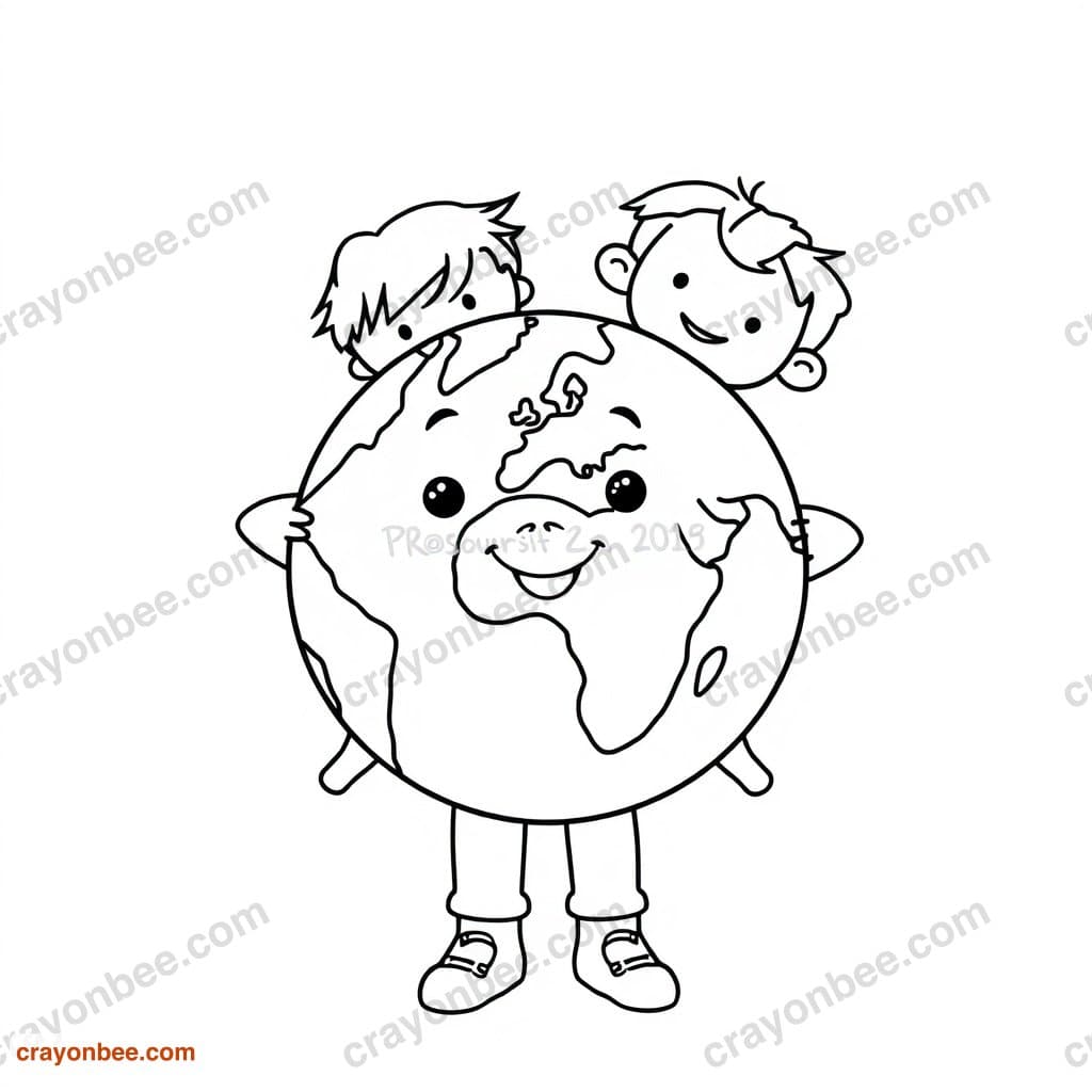 Kids Holding Hands Around Earth Coloring Page — Free Printable PDF