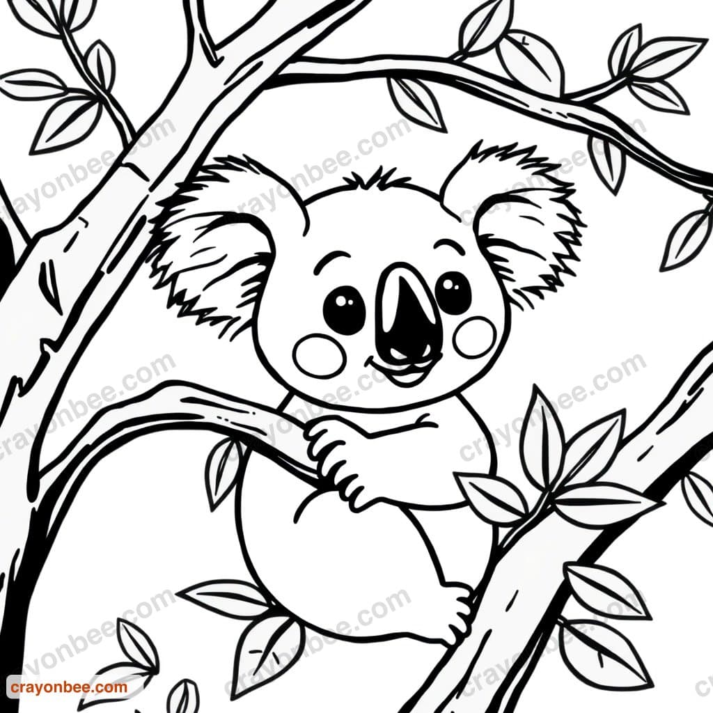 Koala In Tree Coloring Page — Free Printable PDF