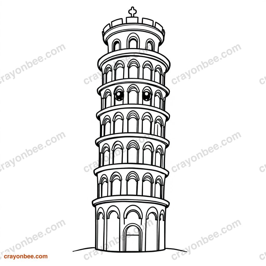 Leaning Tower Friendly Coloring Page — Free Printable PDF