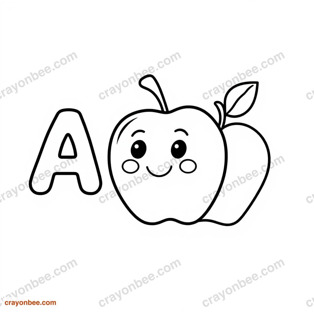 Letter A With Apple Coloring Page — Free Printable PDF
