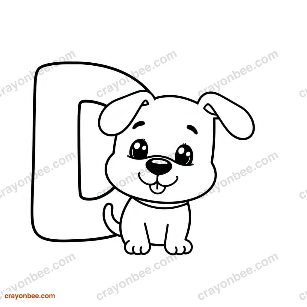 Letter D With Dog Coloring Page — Free Printable PDF