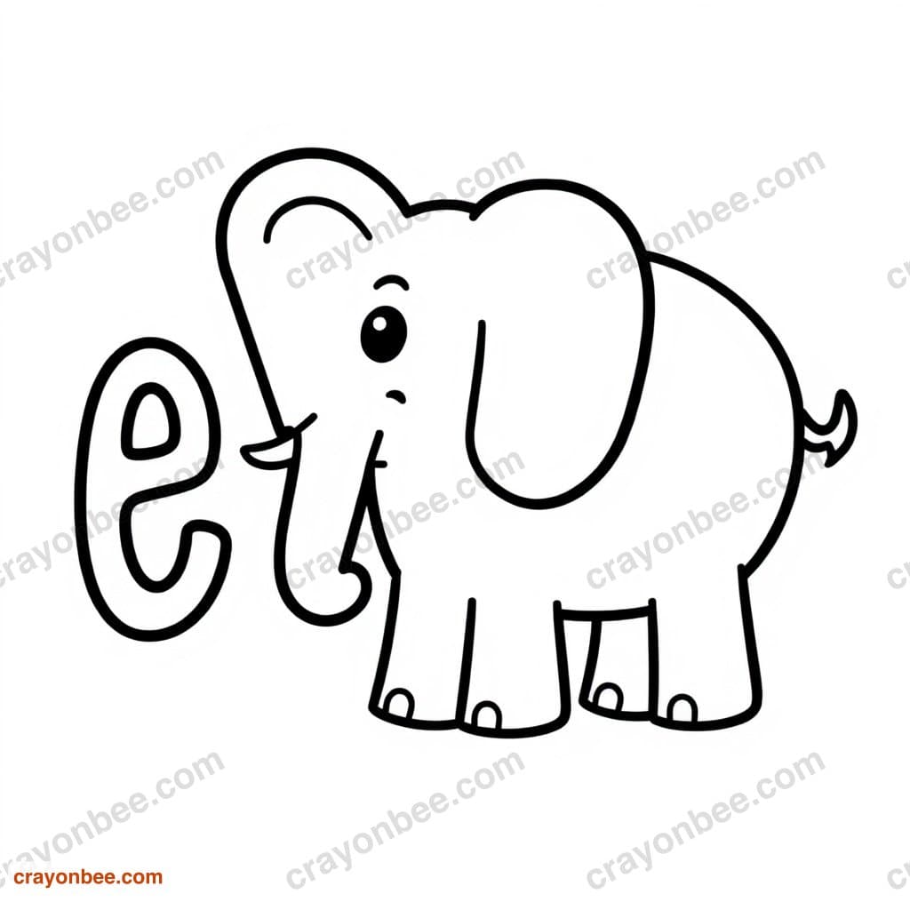 Letter E With Elephant Coloring Page — Free Printable PDF