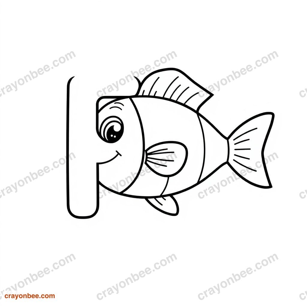 Letter F With Fish Coloring Page — Free Printable PDF