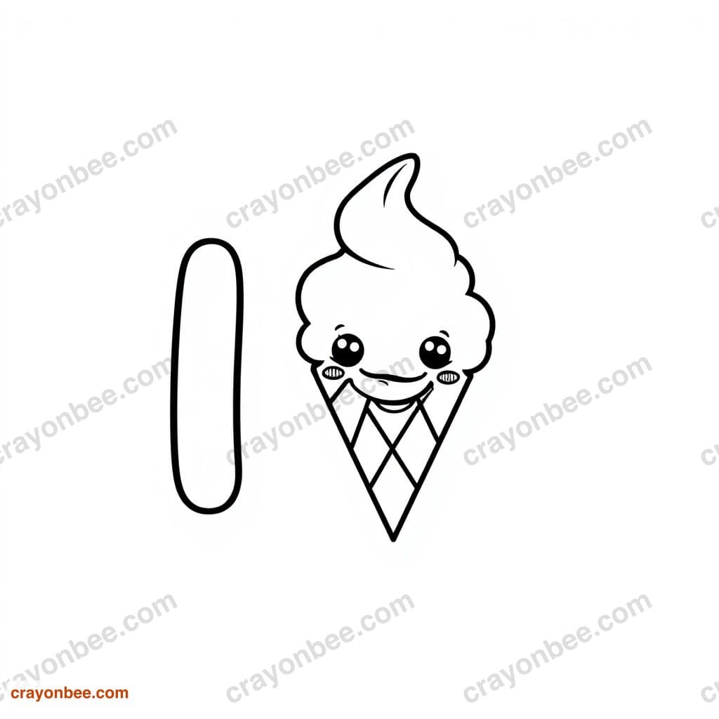 Letter I With Ice Cream Coloring Page — Free Printable PDF