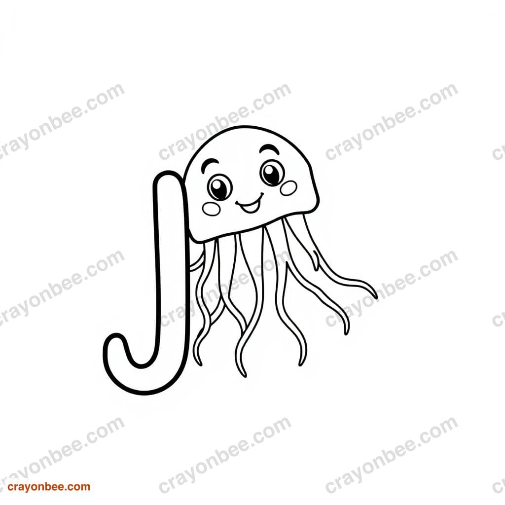 Letter J With Jellyfish Coloring Page — Free Printable PDF