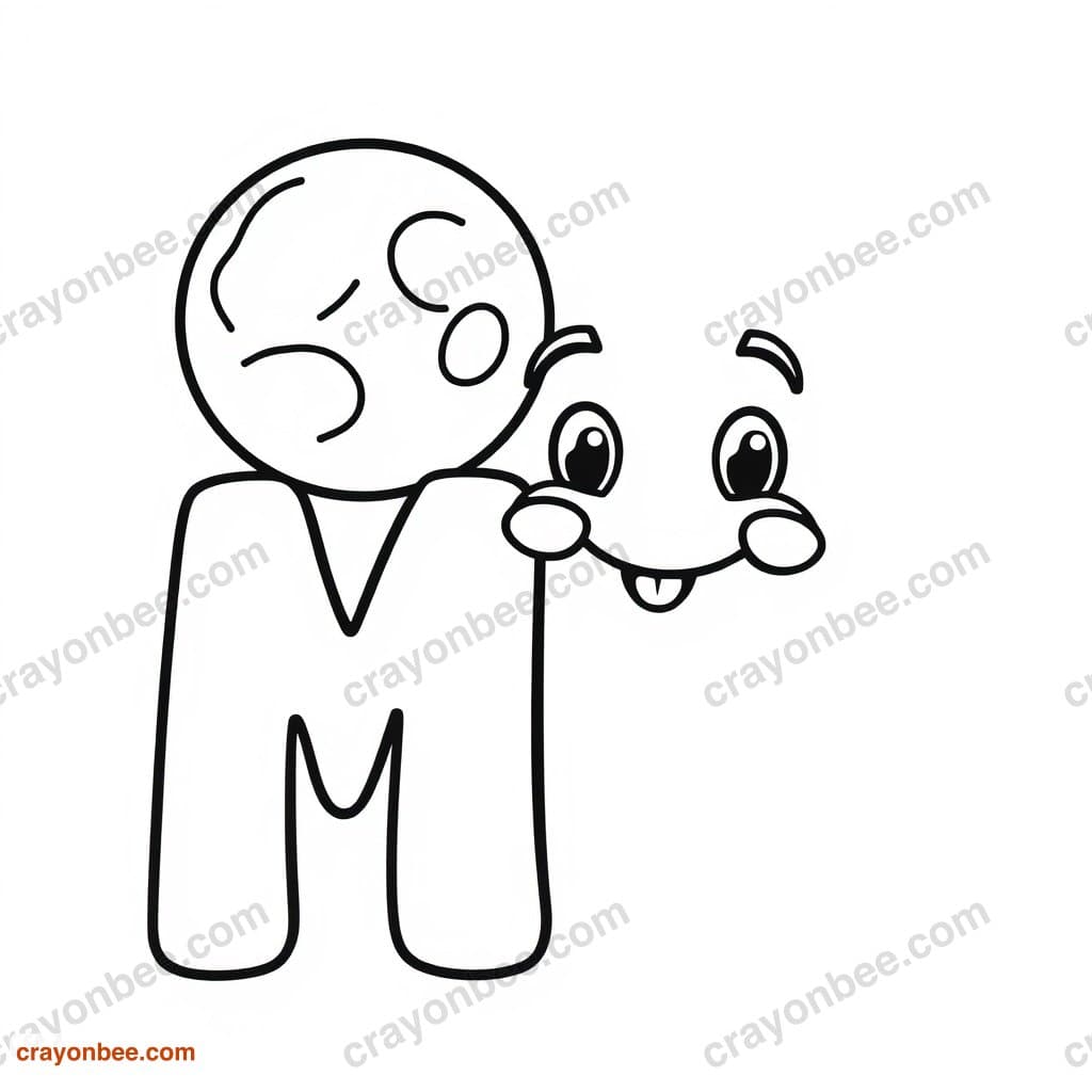 Letter M With Moon Coloring Page — Free Printable PDF
