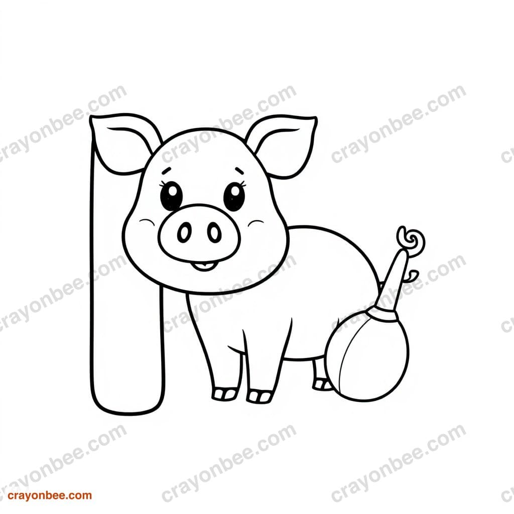 Letter P With Pig Coloring Page — Free Printable PDF