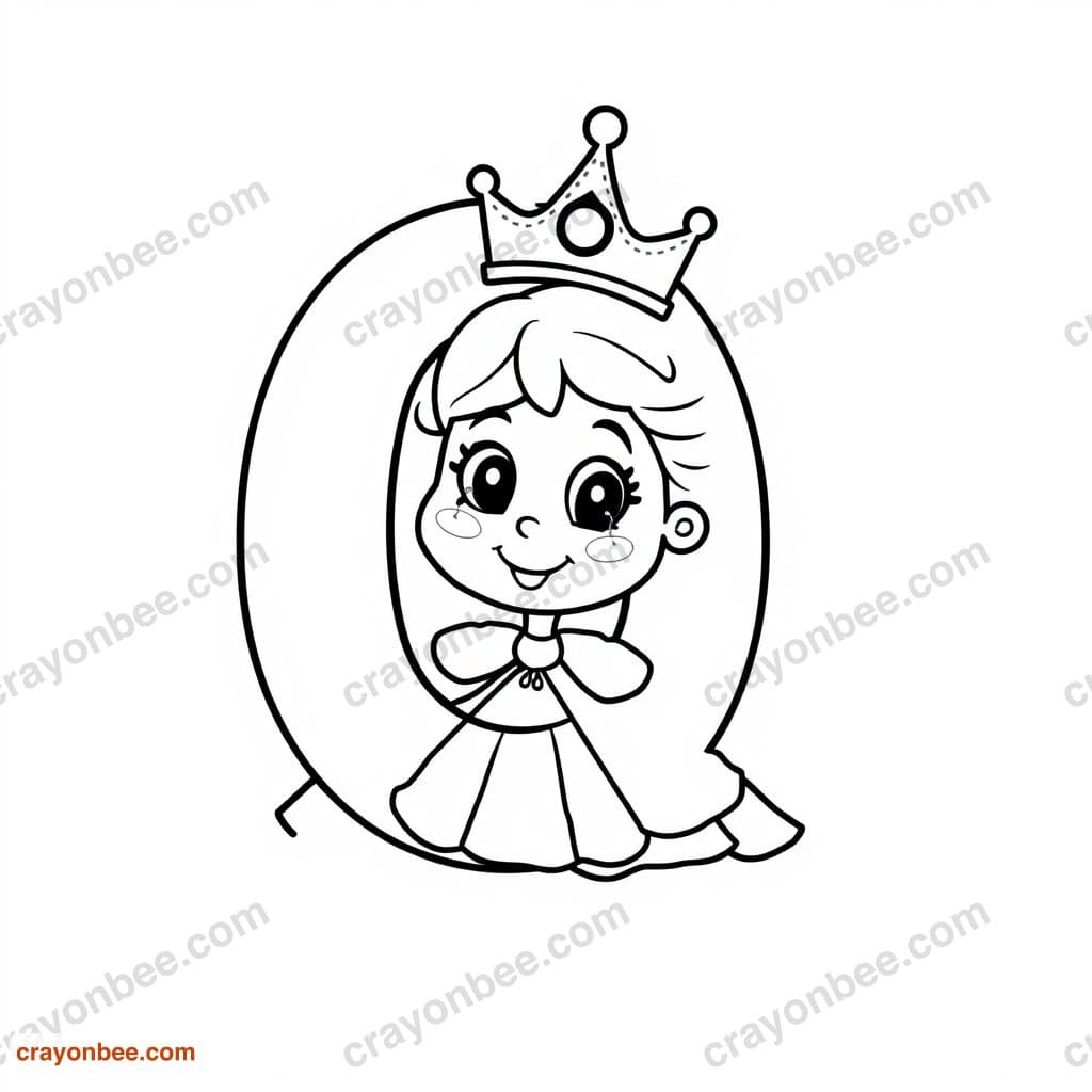 Letter Q With Queen Coloring Page — Free Printable PDF