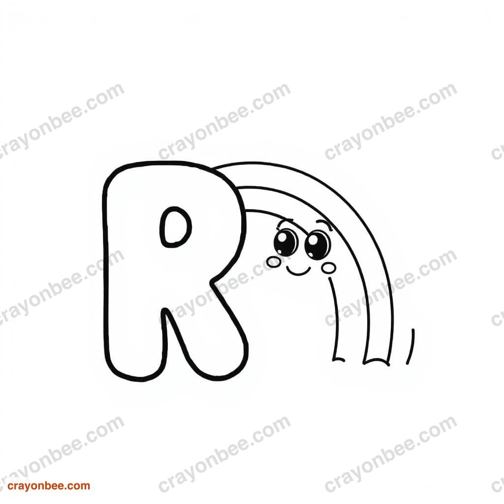 Letter R With Rainbow Coloring Page — Free Printable PDF
