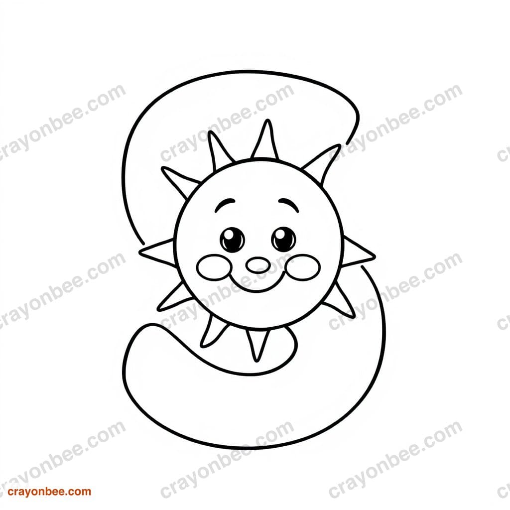 Letter S With Sun Coloring Page — Free Printable PDF