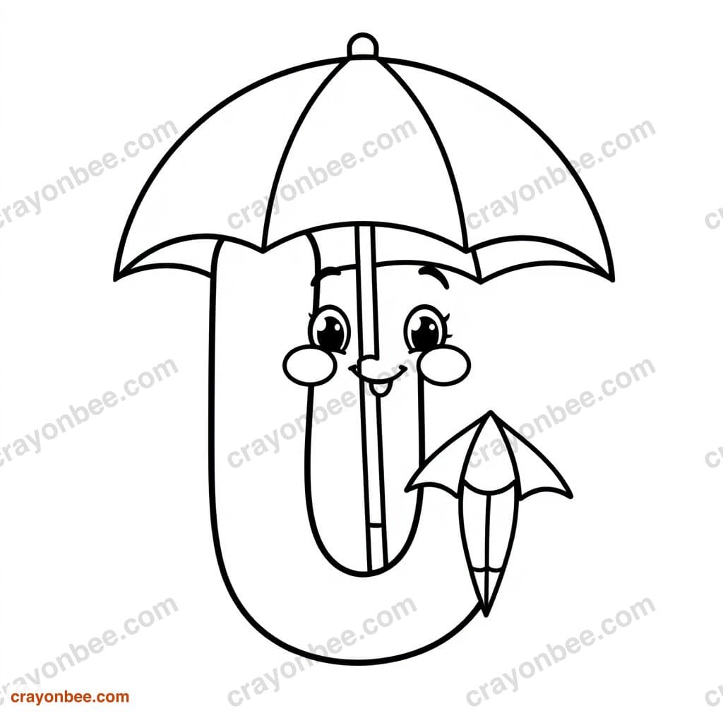 Letter U With Umbrella Coloring Page — Free Printable PDF