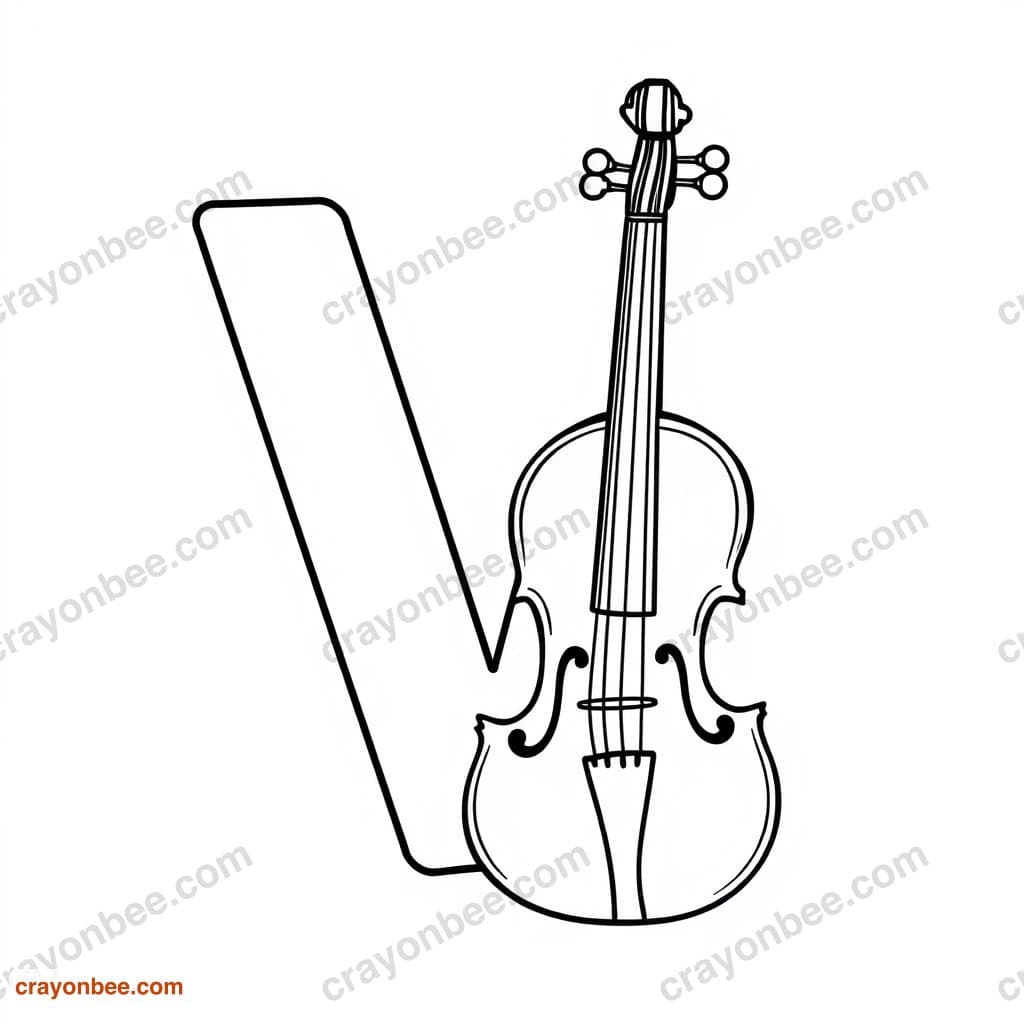 Letter V With Violin Coloring Page — Free Printable PDF