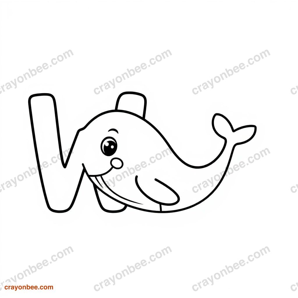 Letter W With Whale Coloring Page — Free Printable PDF
