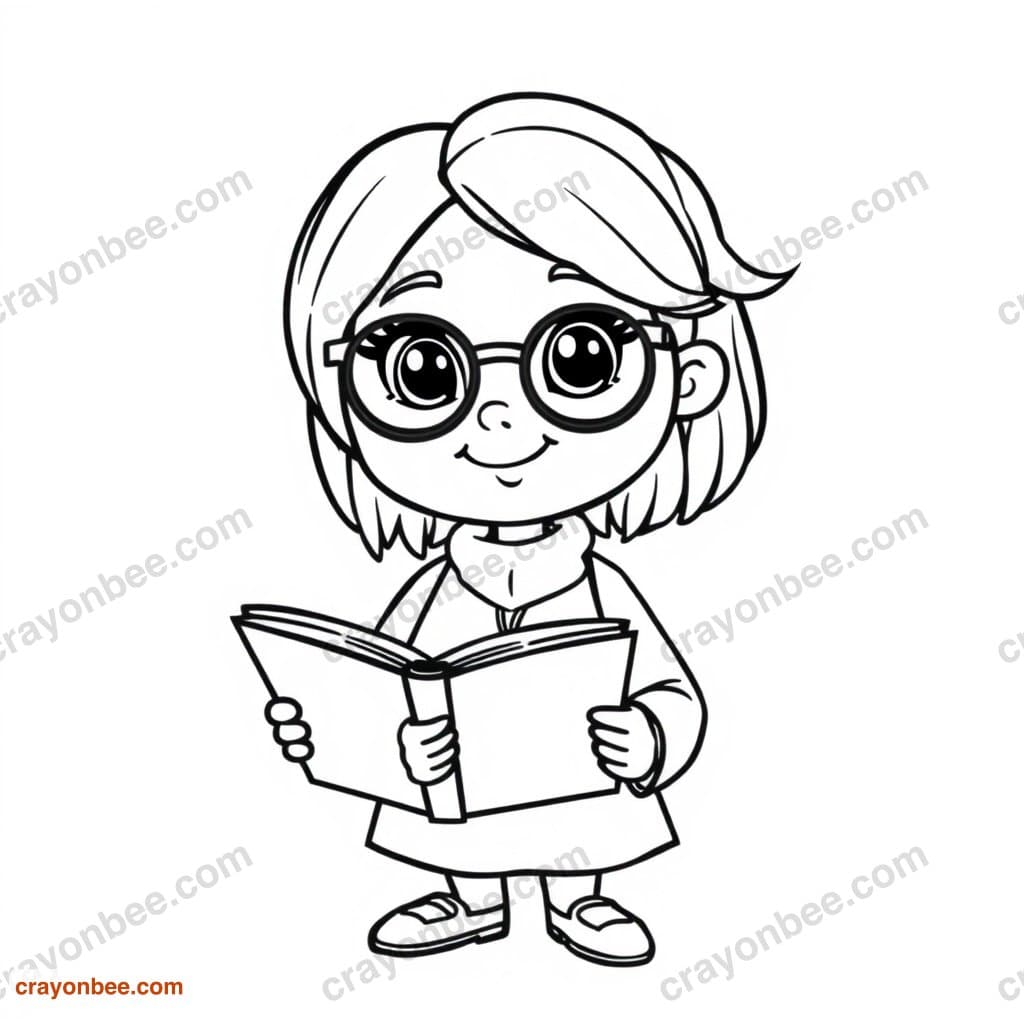 Librarian With Book Coloring Page — Free Printable PDF
