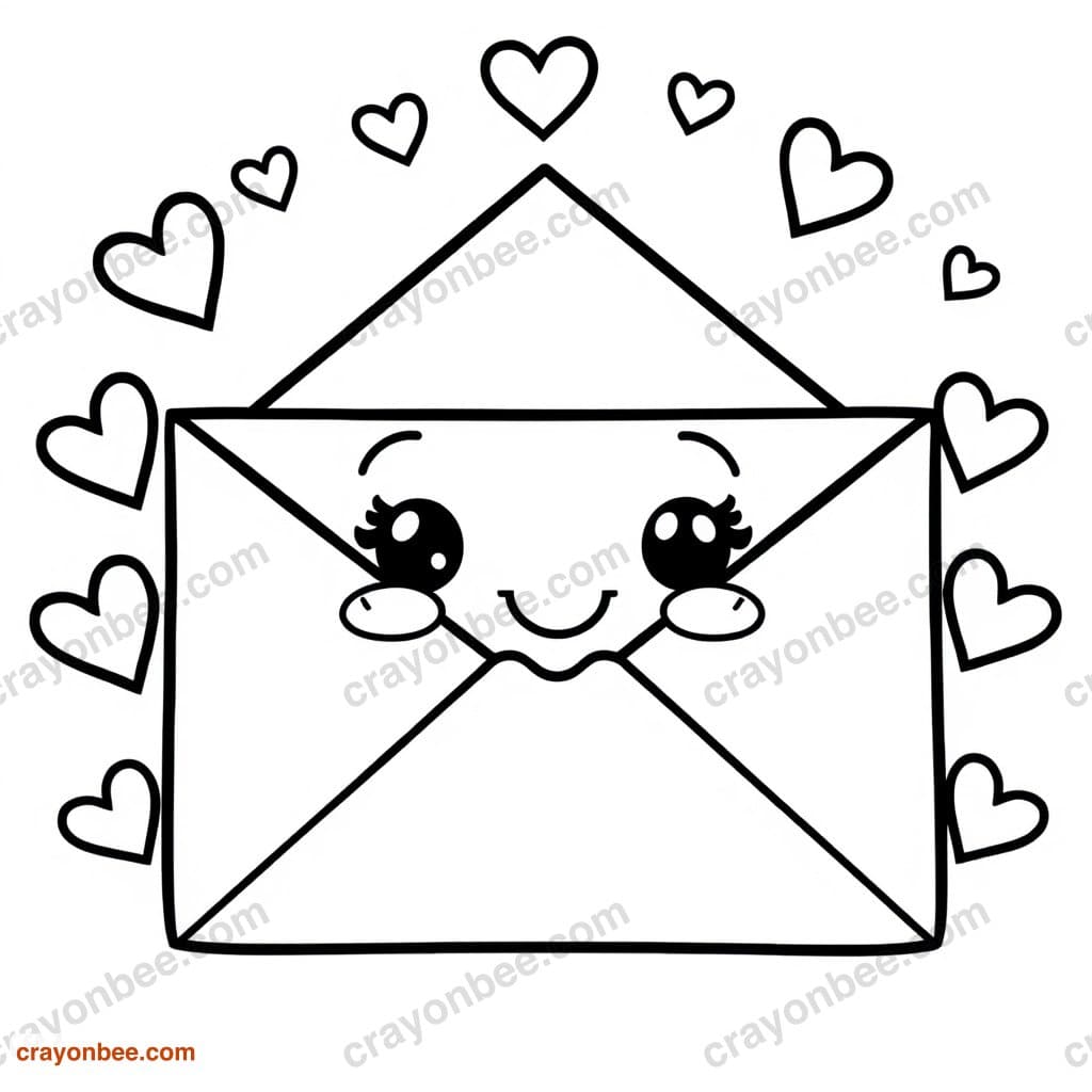 Love Letter Envelope Coloring Page — Free Printable PDF